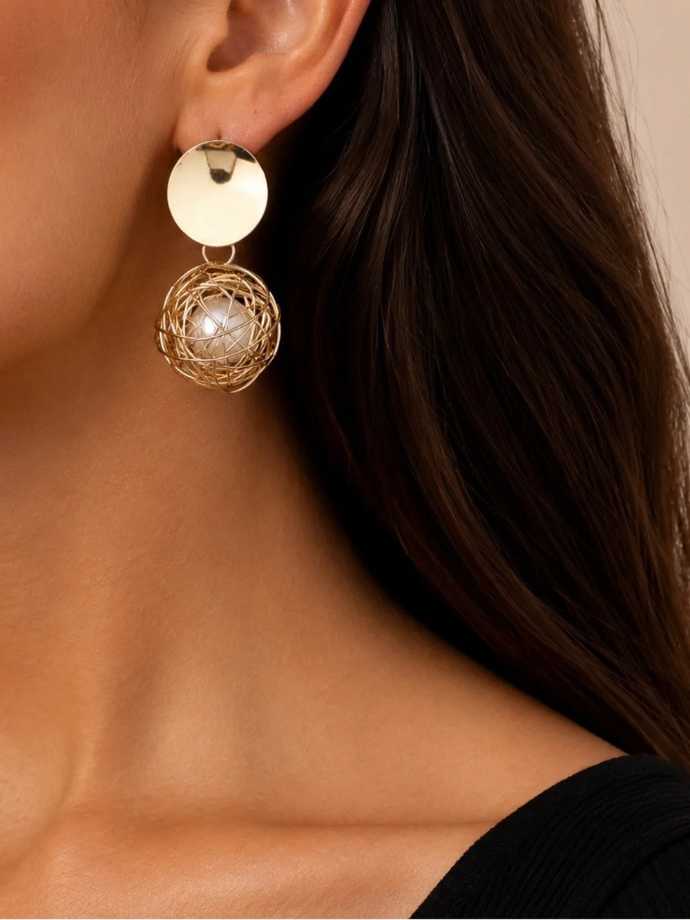 Zara Gold Wire Orb Drop Earrings with Pearl